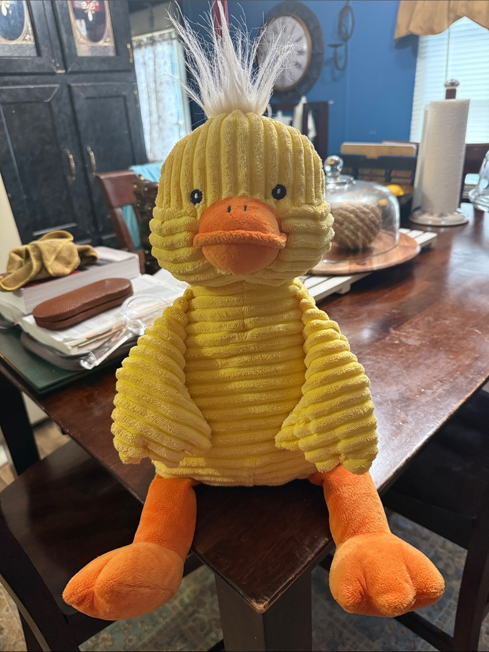 Plush Yellow Duck Bird Toy with Orange Beak and Feet - Soft Corduroy Pet Toy